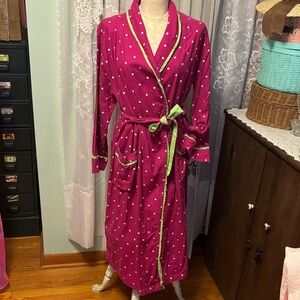 Alexander Del Rossa Fuchsia & Lime Green Polk A Dot Flannel Robe Sz M